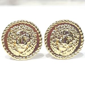 Vintage Versace Lion Coin Earrings 70s 80s Gold Tone Gianni Versace Clip Ons